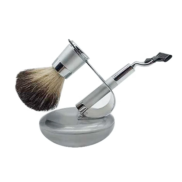 New Fashion Wholesale Aluminum Shaving Kit For Men With Shaving Razor And Badger Hair Shaving Brush Shave Set