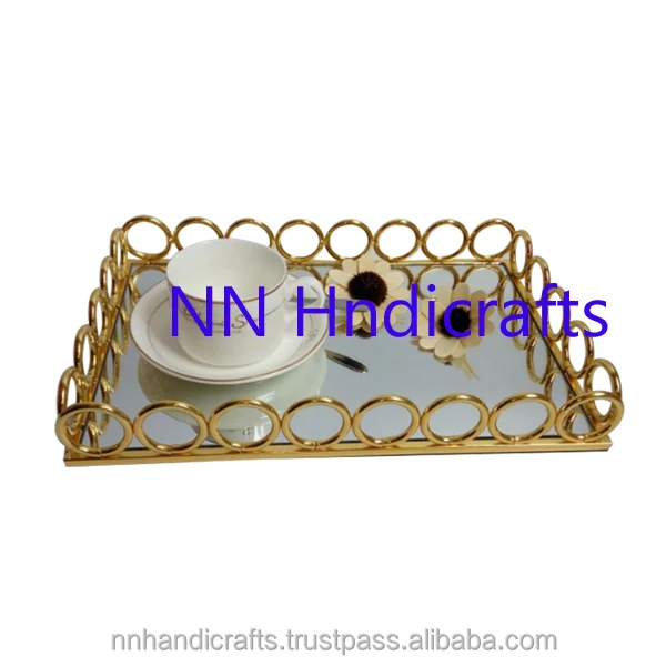 American Design Golden Round Metal Plane Flat Serving Tray For Breakfast Lunch Dinner Home Kitchen Table Hotel Restaurant Bar