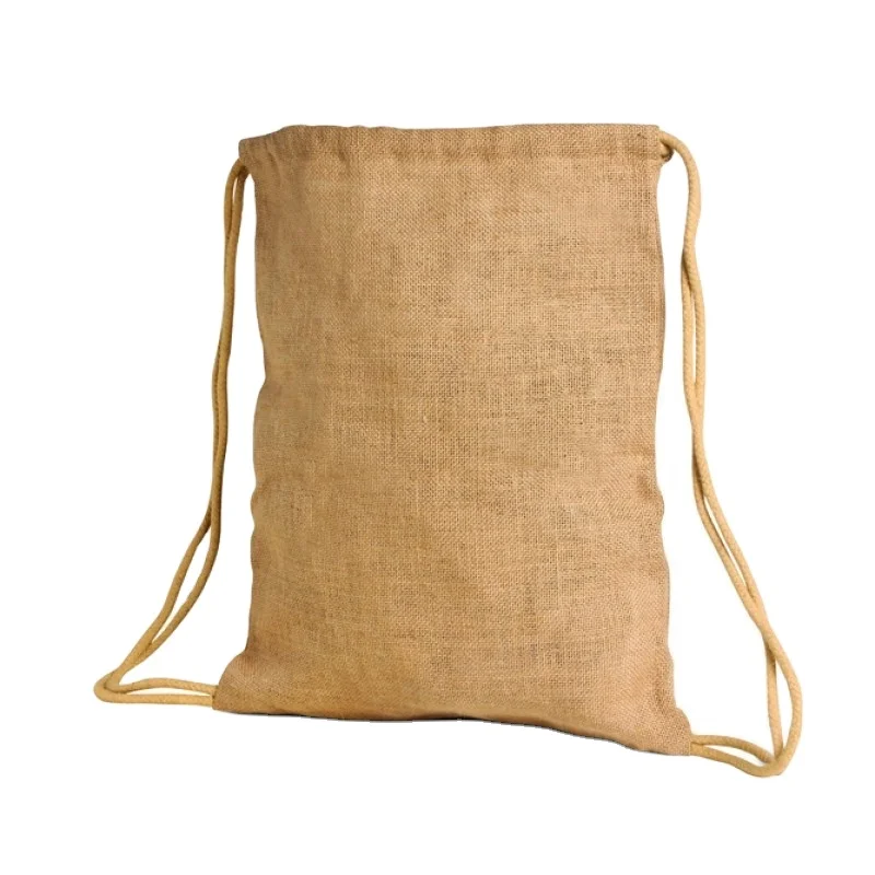 Wholesale Jute Drawstring Bag High Quality Customized Coated Reusable Linen Grocery Large Capacity Shopping Tote Jute Bag