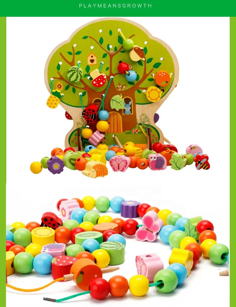 Wooden Cartoon  String Beads Game Tree Toys Children Hand eye Coordination education set toys kids educational