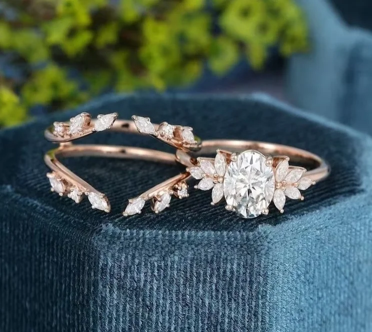 Fully White Oval Cut Moissanite Diamond Engagement Ring Set Unique Design Beautiful Ring Best Engagement Gift For Her