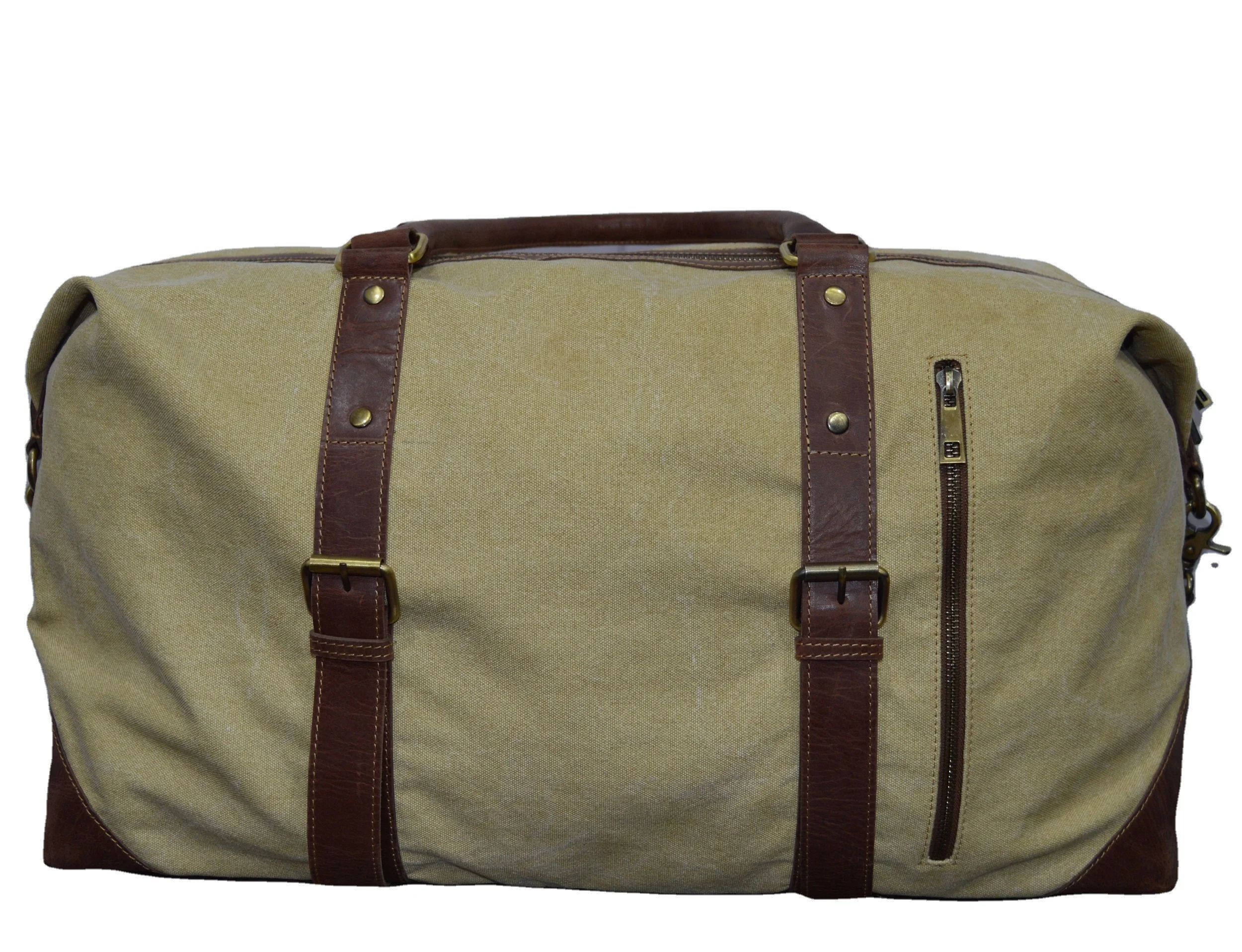 
High Quality Canvas Genuine Leather Weekender Overnight Bag Travel Duffel Bag 