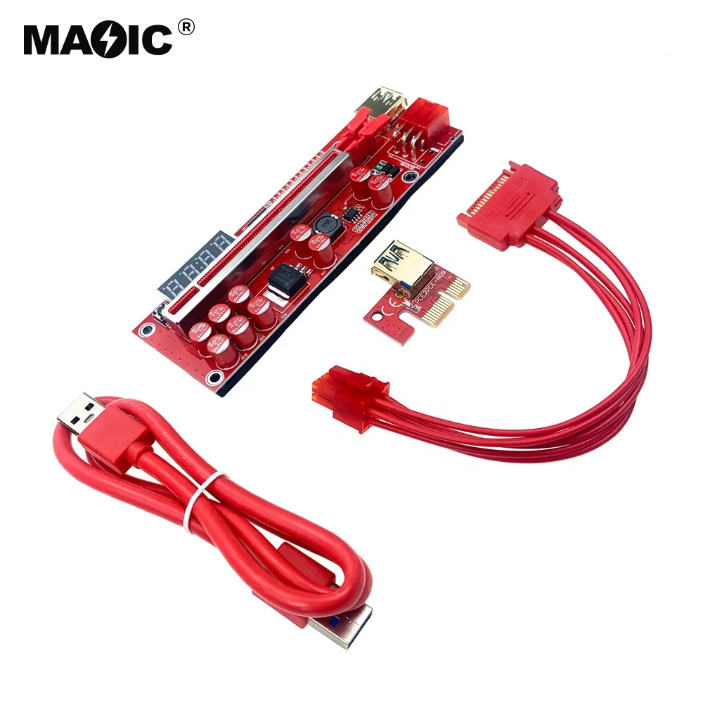 Pci-e 6pin Riser Card 10 Capacitors Pci Pcie 1x To 16x Graphics Extension Gpu Adapter Riser Ver 013 Pro with Temperature Sensor