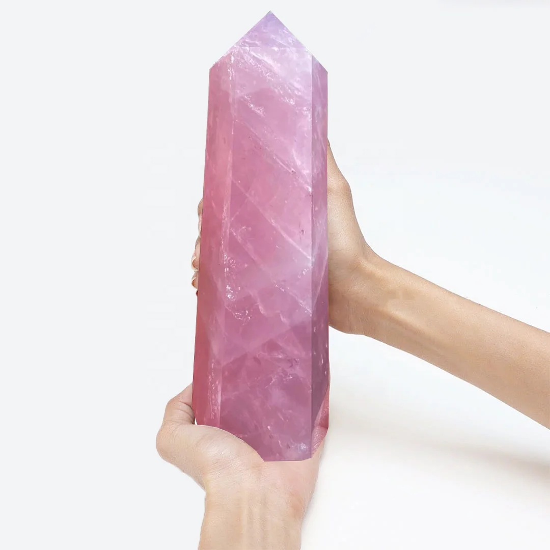 High Quality Large Pink Rose Quartz Tower Point Natural Gemstone Big Pink Rose Quartz Point Bulk Rose Quartz Crystal Wand Tower