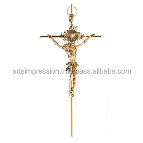 meta brass stylish church cross with candle bowl high quality home decor metal Christian church art metal hanging church cross