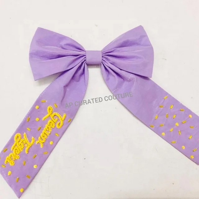 Soothing Look Fashionable Hair Accessories Alligator Tail Bows for Kids and Girls With Beaded Work On Hair Bows To Look Classy