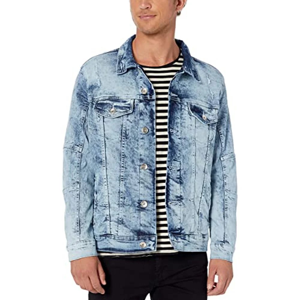 
Hot sale Men Fashion washing Jacket Denim Jackets long sleeve with custom shank buttons denim jacket 