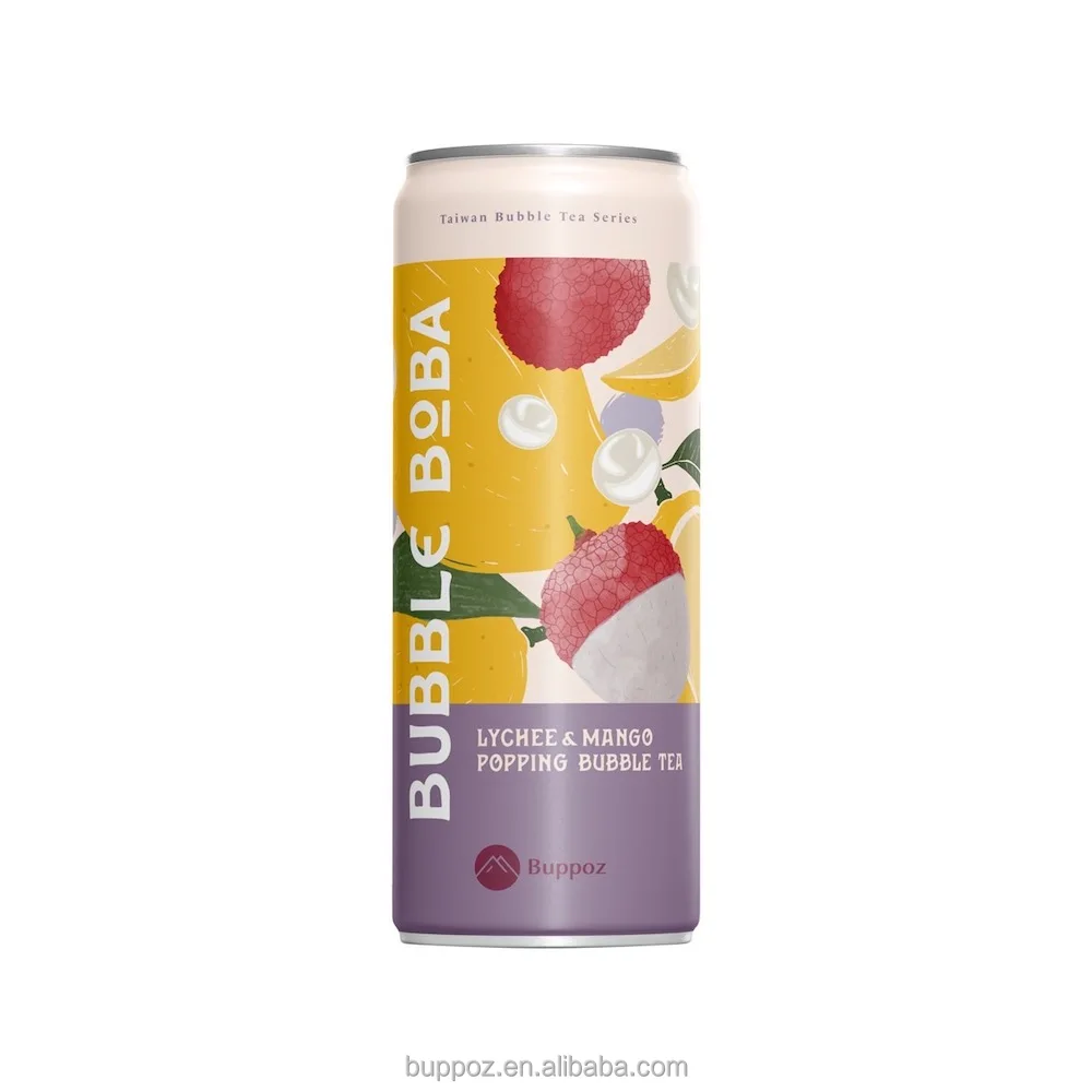 Canned Popping Boba Juice Tea Lychee Mango