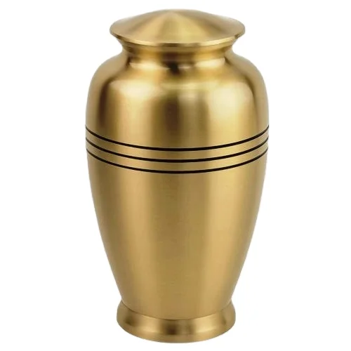 Matte Gold Finish with Three Hand Engraved Line and Pedestal Brass Adult Cremation Urn 10.75Hx6D inches 2.3Kg BCU-21A.png
