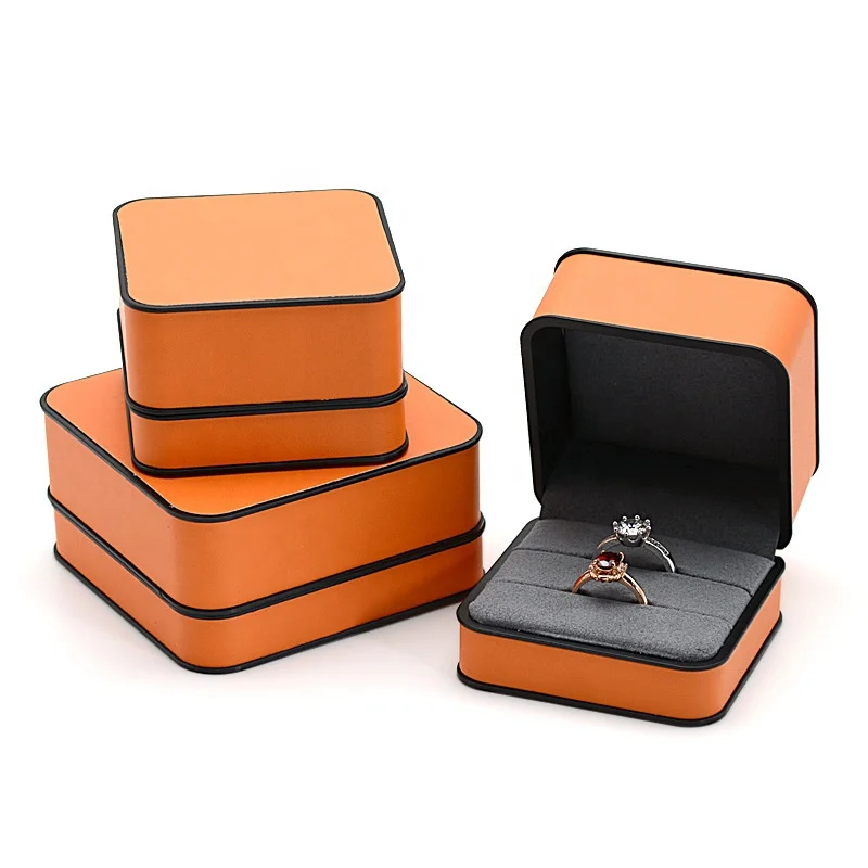 Wholesale hot orange high-end jewelry box free printing logo wedding ring box
