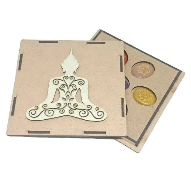 Natural Stone 7 Chakras Crystal Oval Reiki Healing Set with buddha Wooden Gift Box Positive Energy Meditation Metaphysical Use
