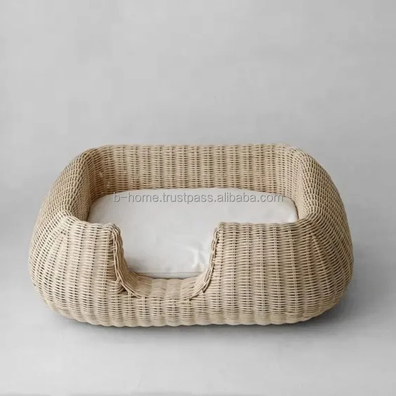 Wholesale Natural Rattan Pet Bed from Vietnam Hand Woven in Blue and Pink Breathable Wicker Material Direct Buy