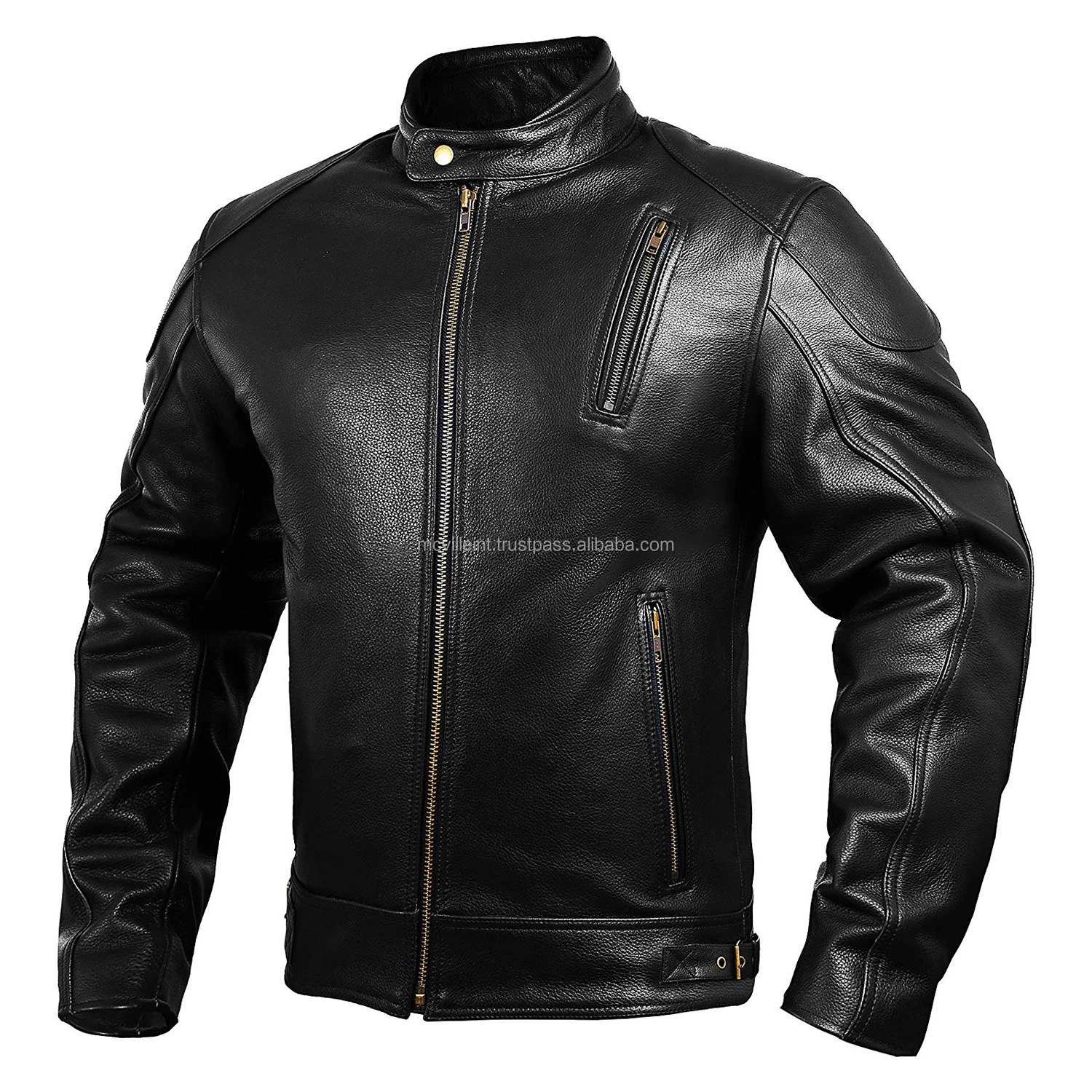LEATHER Men Classic Side Lace Police Style Motorcycle Jacket (Black, 4X-Large) Leather motorbike racing jackets
