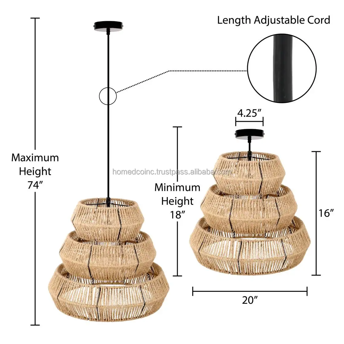 Premium Quality low price Custom Handmade Natural Jute Rattan chandelier Pendant Hanging Lamp Light ceiling lamps For Home Decor