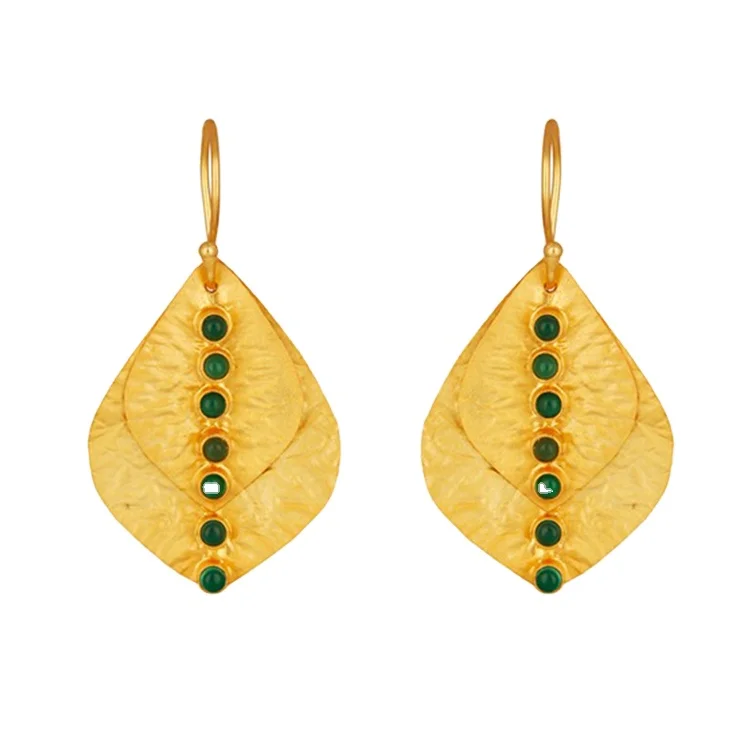Gorgeous Jewelry with Leaf Design 925 Sterling Silver 14K Gold Plated Green Onyx Gemstone Drop Earrings for Girls on Party Wear