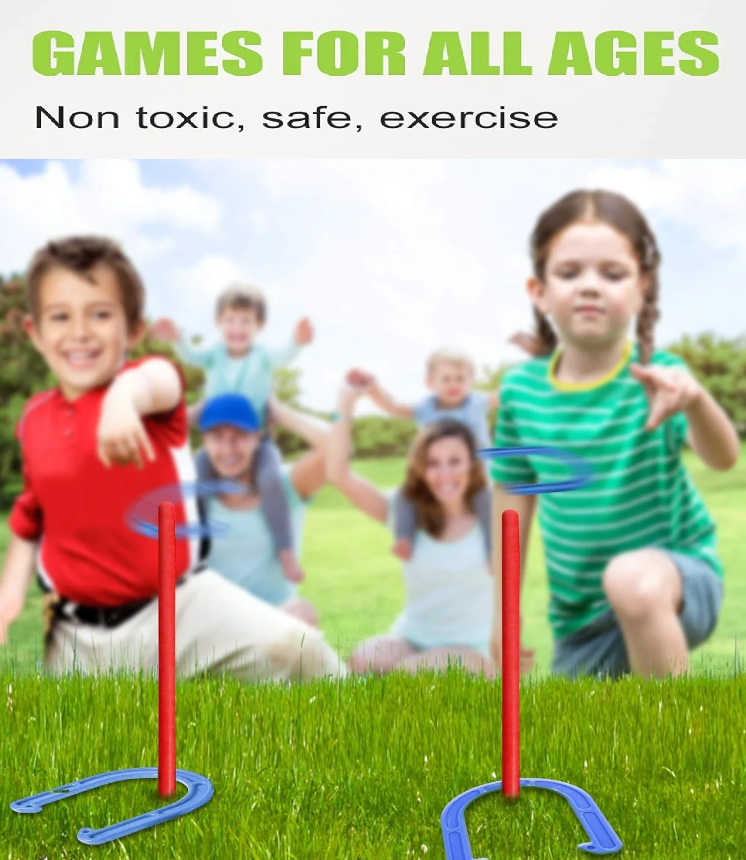 Waising Sports Plastic Horseshoe Game with 4 Horseshoes 2 Stakes for all ages