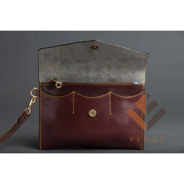 Handmade Stylish Unisex Cow Hide Clutch Zipper Leather Purse Genuine Weave Leather Long Wallet For Iphone