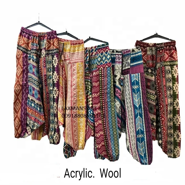 New 2024 Winter Fashion Acrylic Woolen Printed Harem Pajamas/Pants Mix Colors For Ladies/Girls Wholesale From India