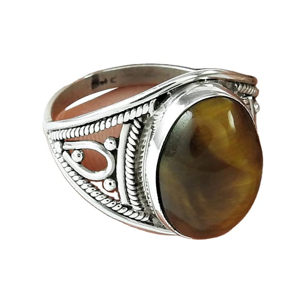 2024 New Low Price Tiger Eye Natural Gemstone Ring 925 Sterling Silver Fashion Jewelry Suitable For Marriage Indian Wholesaler