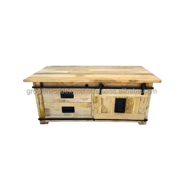 Industrial Jupiter Range 2 sided Coffee table with sliding door Rough Mango Wood living room Coffee Table 125 CM furniture 2024
