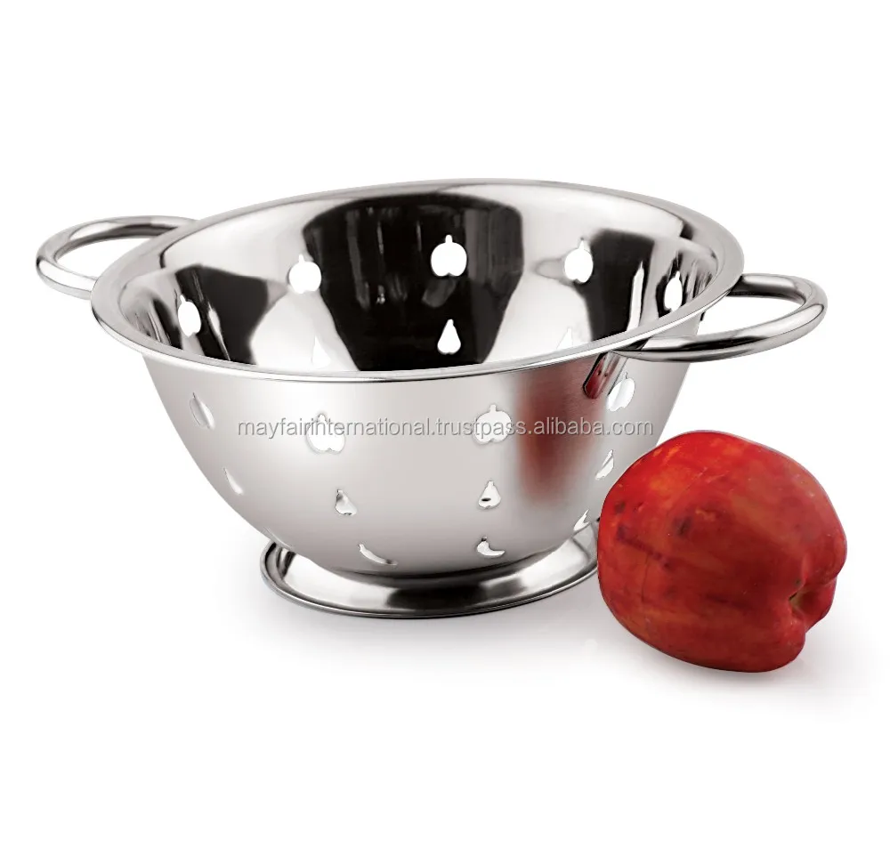Stainless Steel Deep Colander with Fruit Design Cutting Metal Material