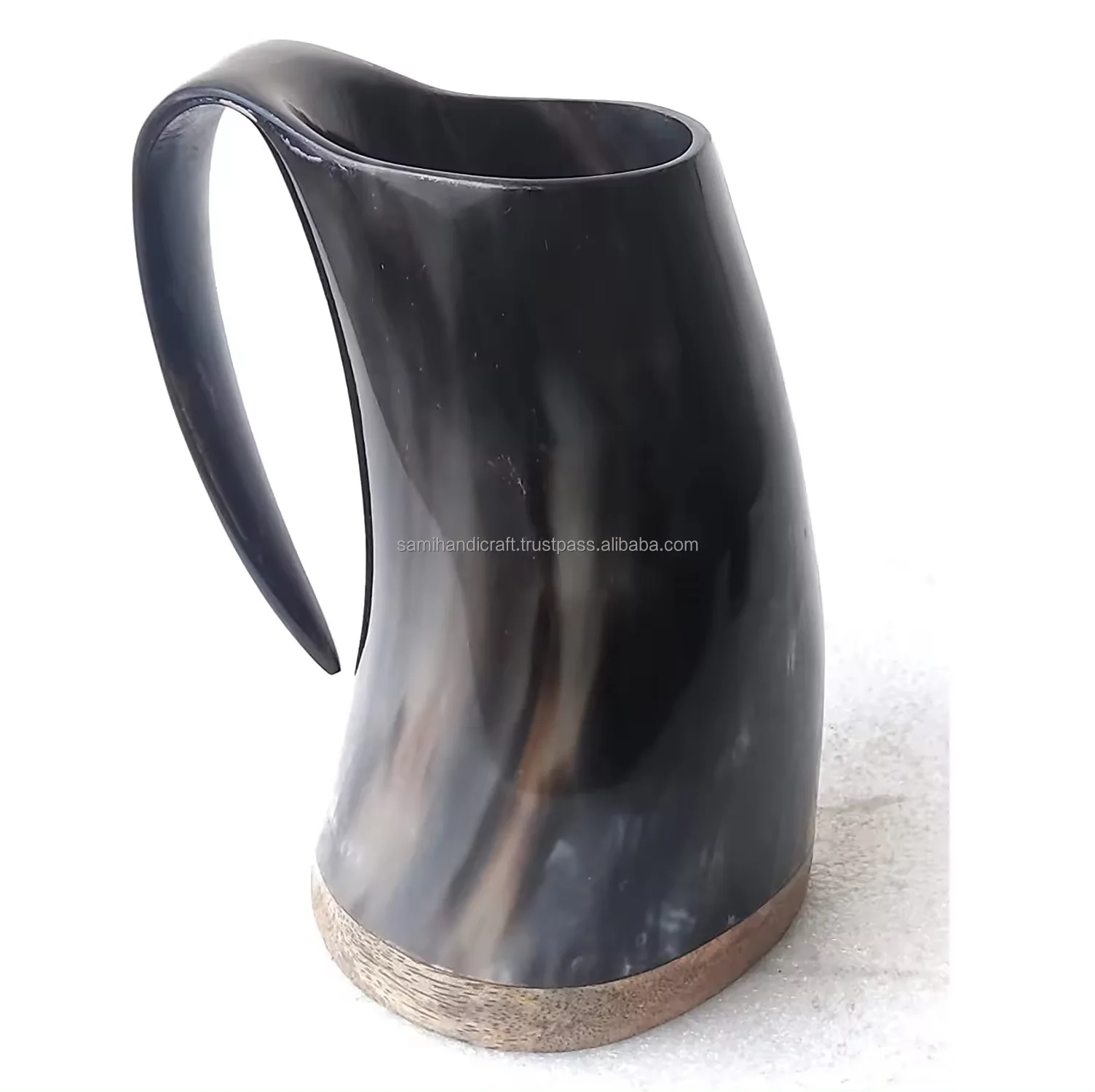 Natural buffalo horn mug viking drinking and beer mug hot quality with wood base for best selling party wear wedding wine mug