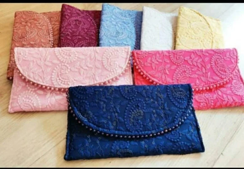 Handmade Chikankari Fabric Fancy Design Eco-friendly Gota Pati Work Fancy Envelope Wedding Invitation Card Envelope