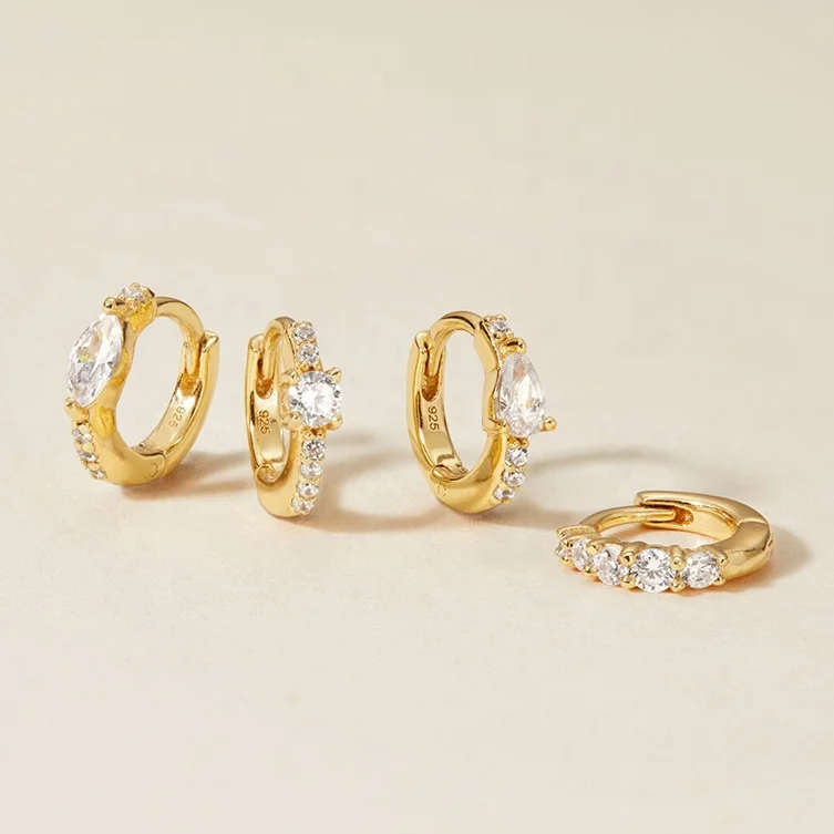 Hot Selling 14K/18K Gold Plated 925 Sterling Silver Popular Fine Jewelry Multi Shape Cut CZ Diamond Huggie Earring Wholesale