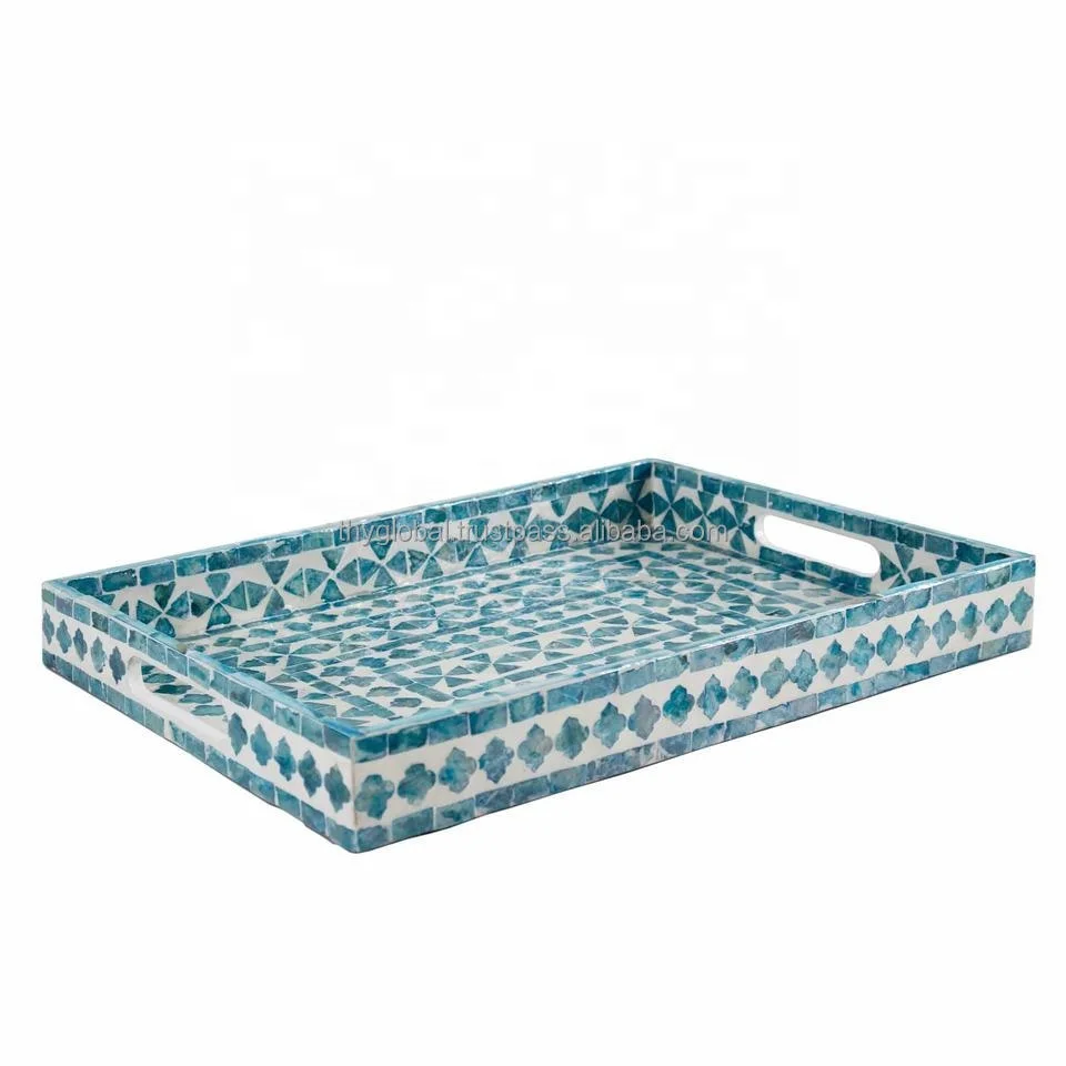 Роскошный поднос из перламутра с ручками прямоугольный декоративный домашний