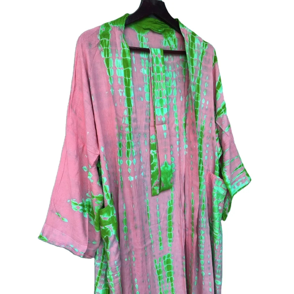 High Quality Tie Dye Work Women Kimono Kimono Robe Vacation Holiday Look Front Open Wide Long Sleeve Casual Dresses