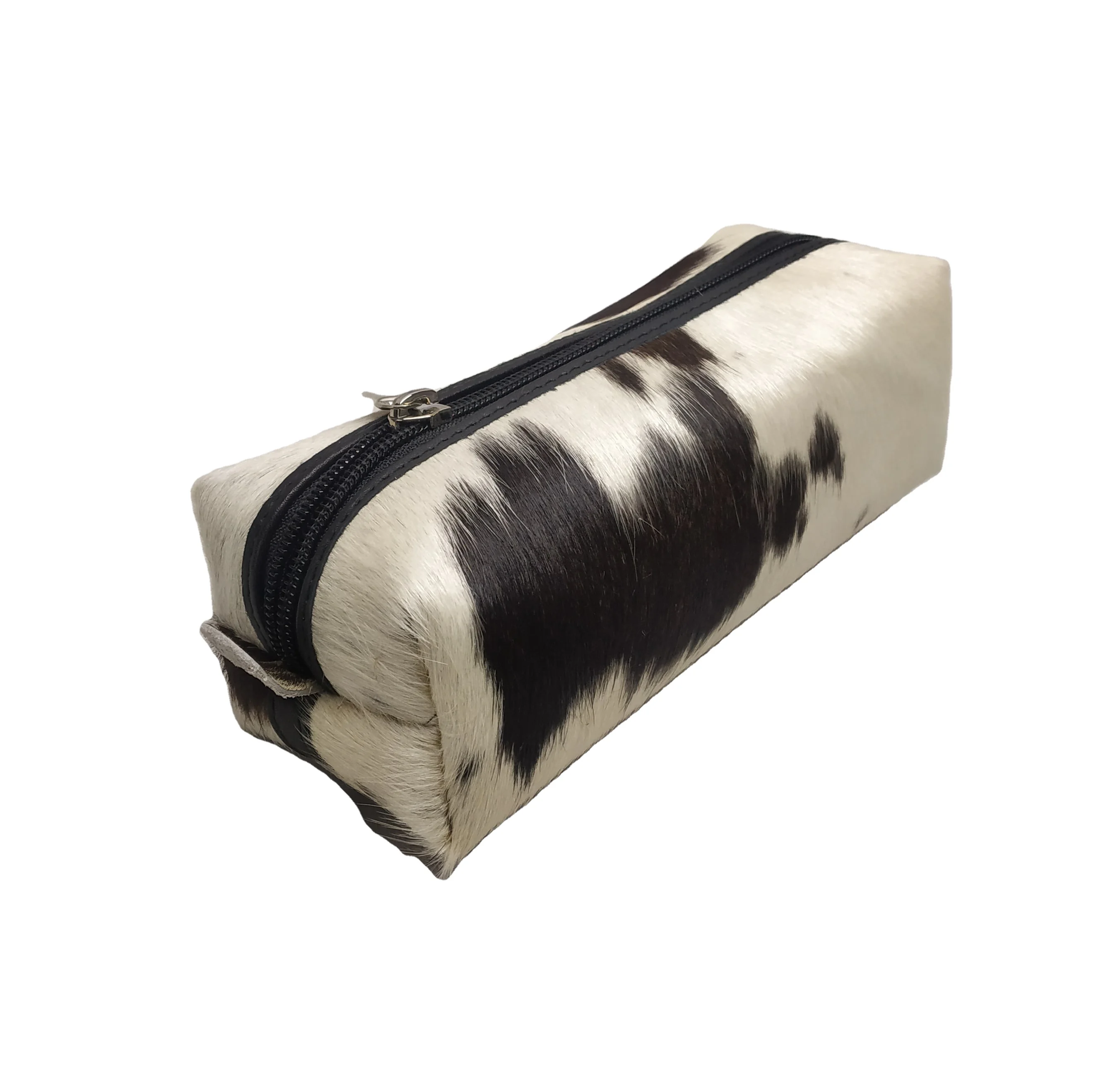 100% Real Leather Pencil Box Stationary School Spec Case Student Pouch Makeup Supplies Wholesale Export Top Zipper Hair On Fur