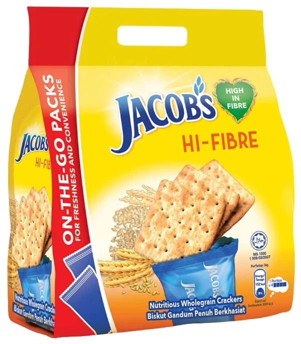 Malaysia Cream Cracker Hi-Fibre and Low Calorie Jacob's Biscuit for Healthier Choice Ready