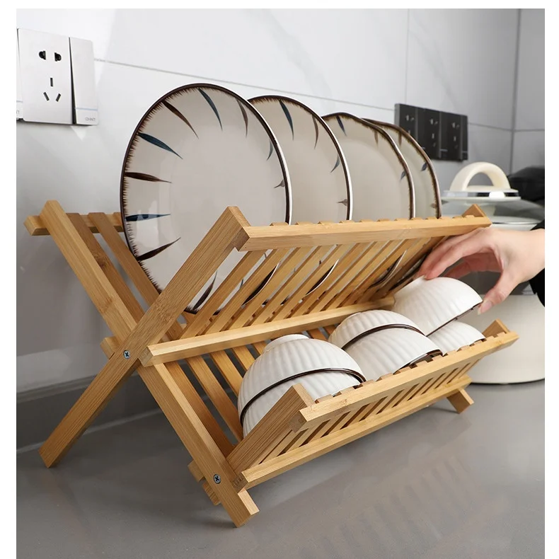Factory Supply Bamboo Multi-functional Wooden Dish Drying Rack for Kitchen