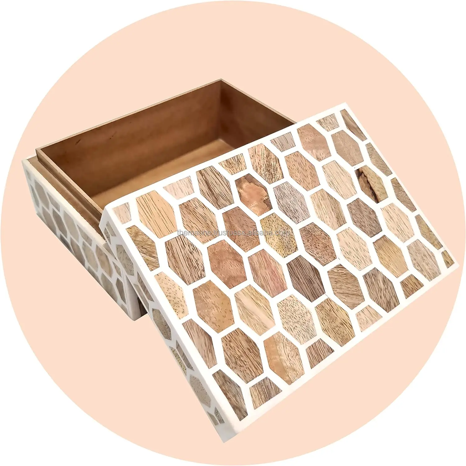 Handmade Decorative Honeycomb Pattern Bone Inlay Jewelry Box Housewarming Keepsake Storage Box Home & Table Decor