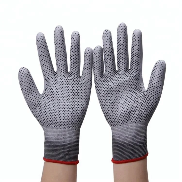 Breathable Wear Resistant ESD Non Slip Dotted PU Coated Palm Gloves