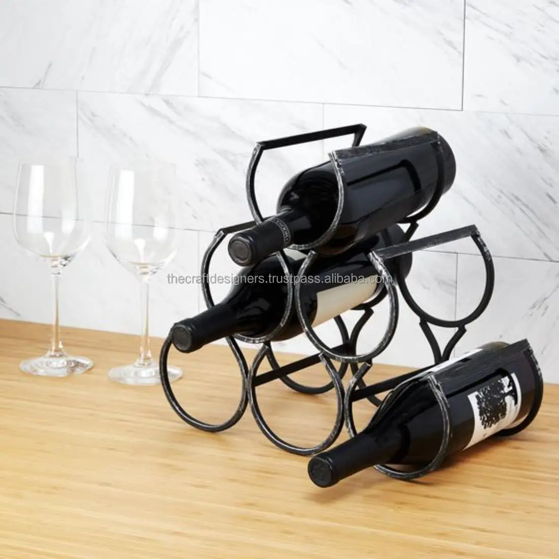Hot Selling Customized 3-Bottle Display Rack Indian Handcraft Iron Wire Wine Rack Elegant Champagne Stand Home Party Showcase