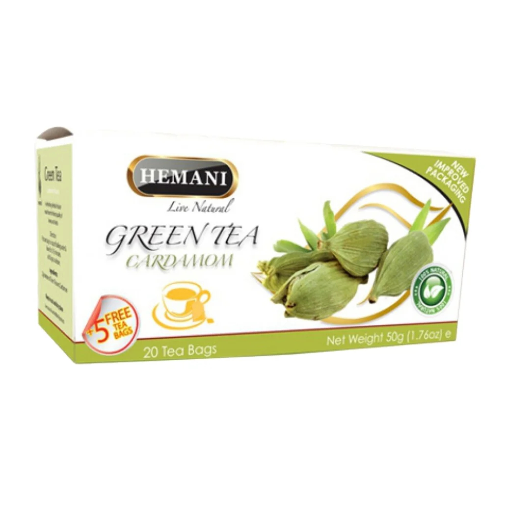 Organic Natural Herbal Extract HEMANI GREEN TEA - CARDAMOM, 2g*25 teabags/Box 50g, Boost Weight Loss Slim Immune, Brain Function