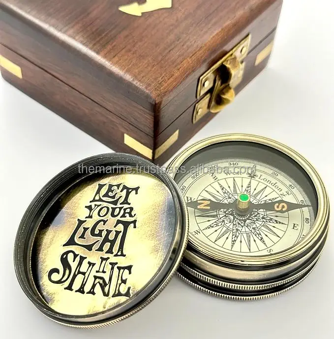 Brass Compass with Wooden Box Engraved Scripture Compass Religious Gift  Baptism Confirmation Graduation Gift