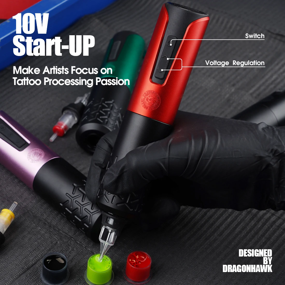 Dragonhawk Armor Wireless Rotary Tattoo Pen Machine with Replaceable Batteries