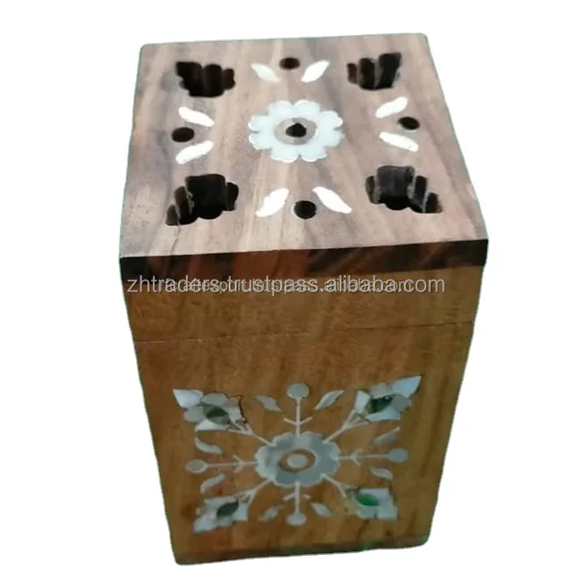 Wooden Mother Of Pearl Inlay Mosaic Beaded Gold Plated  Burner Wholesale Incense Bakhoor Burner And Holder From India