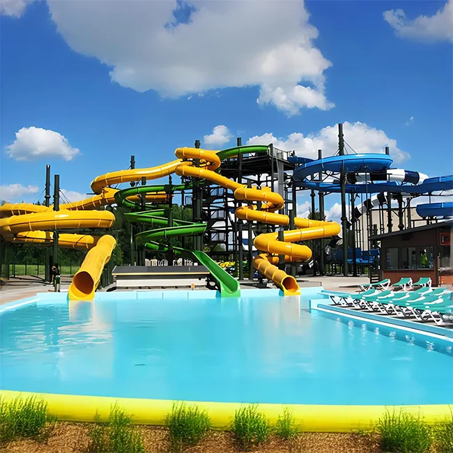 Water park, fiberglass equipment and large swimming pool, spiral water slide for sale