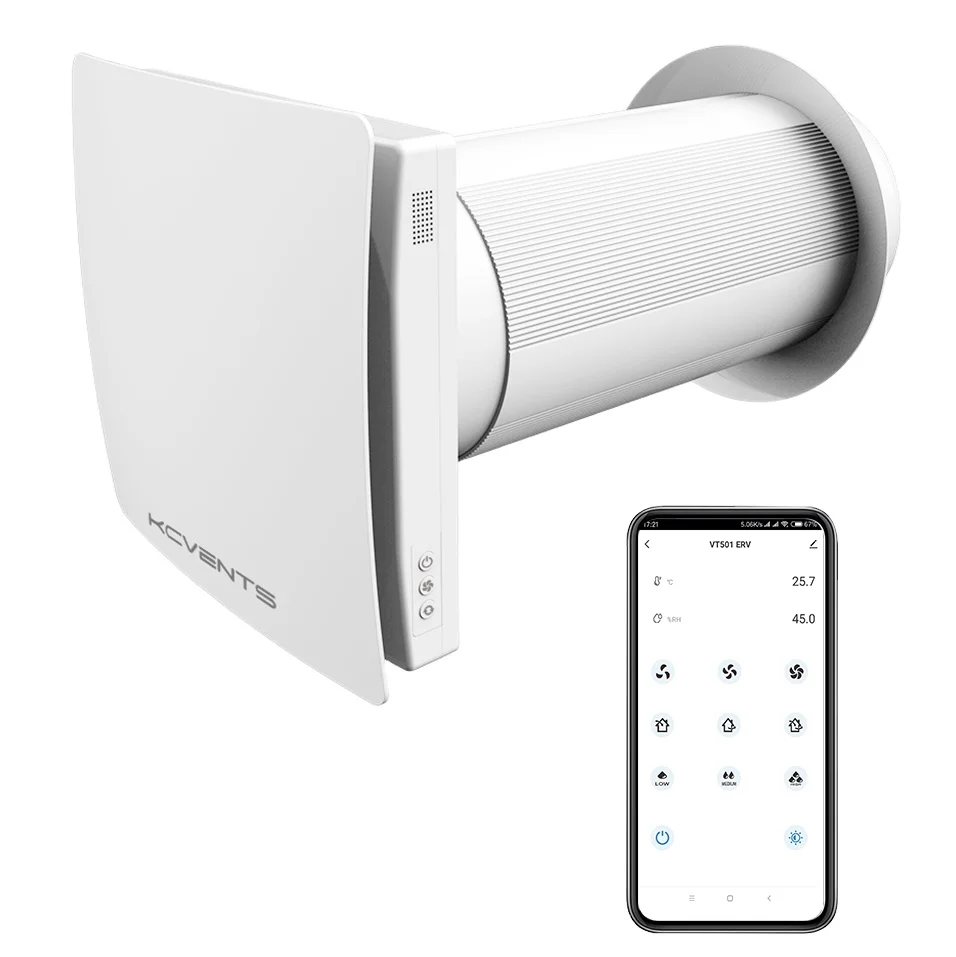 Decentralized Ventilation Compact HRV System With Heat Recovery Unit Air Recuperator For Single Room Fresh Air