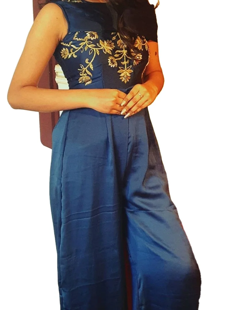 India Ethnic Fashionable Handworked Handcrafted Occasionally Traditional Elegant Classic Designer Blue Jump Suit Gown