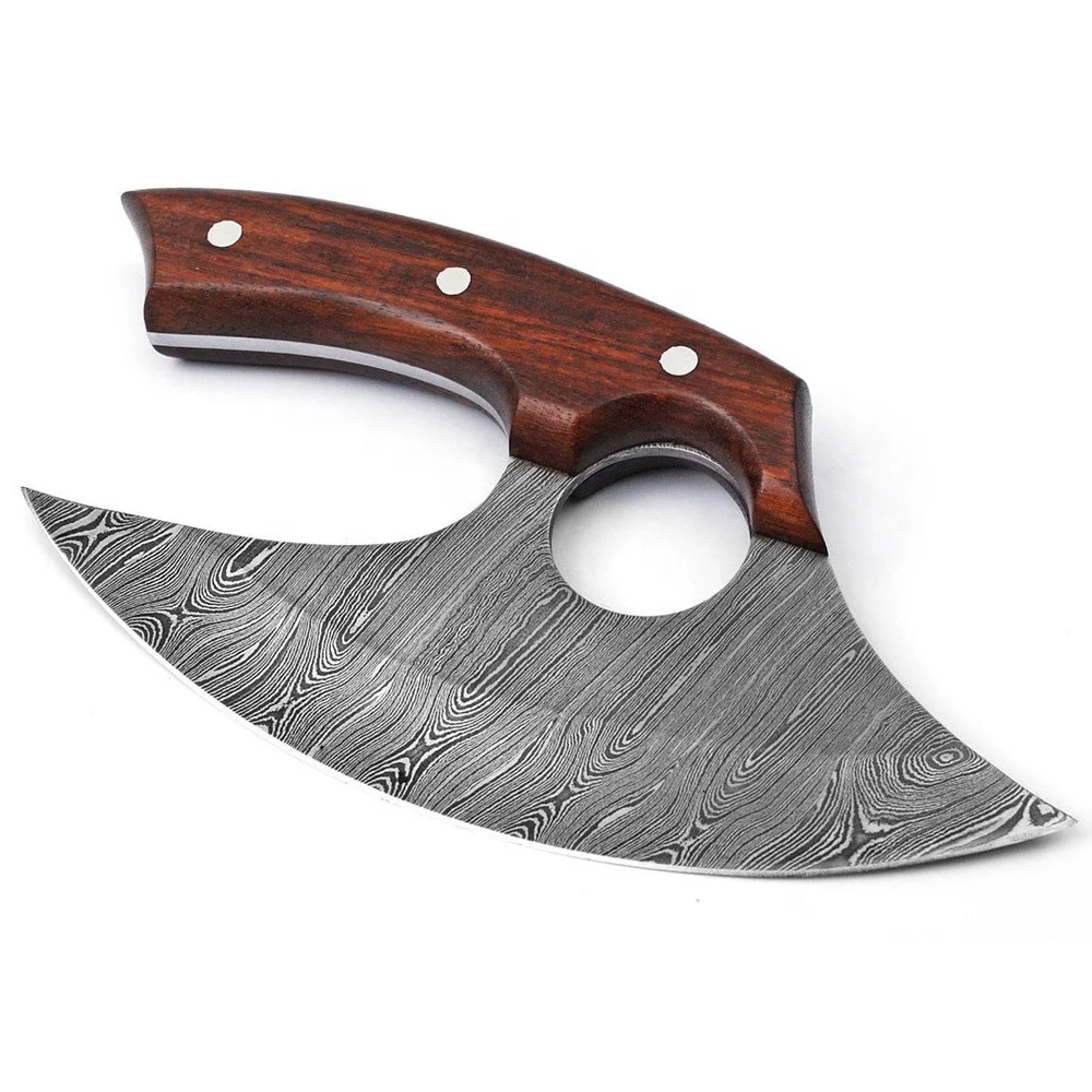 Custom Handmade Damascus Ullu Knife Steel for Pizza Slicer With Leather Sheath Viking Cutter Axe Vik
