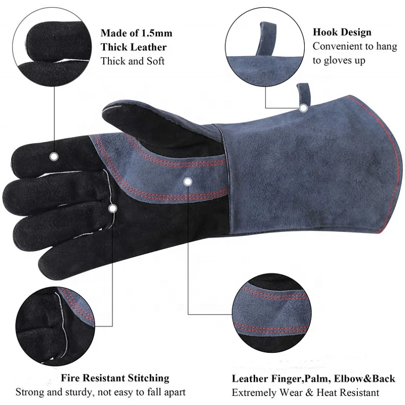 Cowhide Split Hand Protection Puncture Proof Forge Heat Resistant Safety Animal Handling Working Leather Gloves