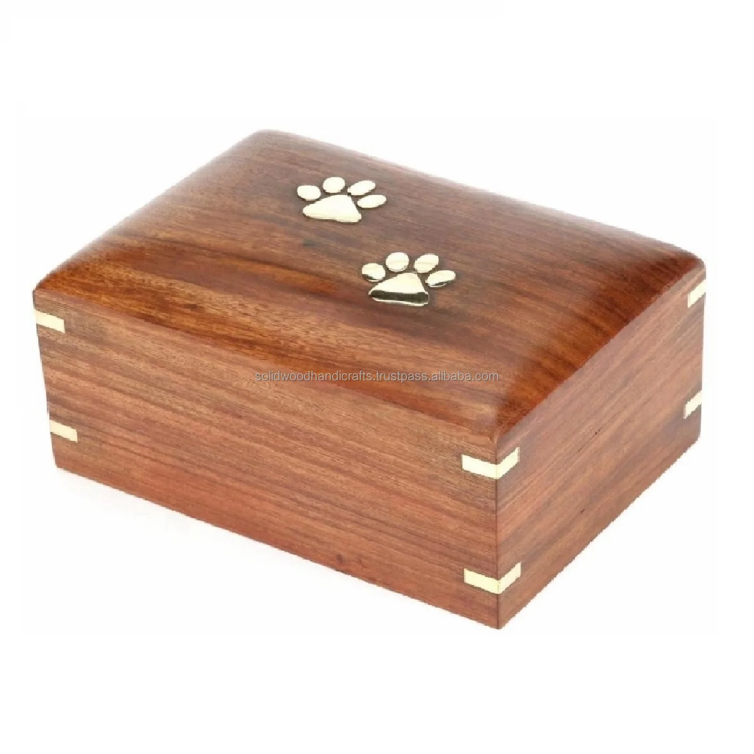 Rosewood Brass Paw Print Urn Box For Pet Ashes | Wood Cremation urns | Decorative Urns