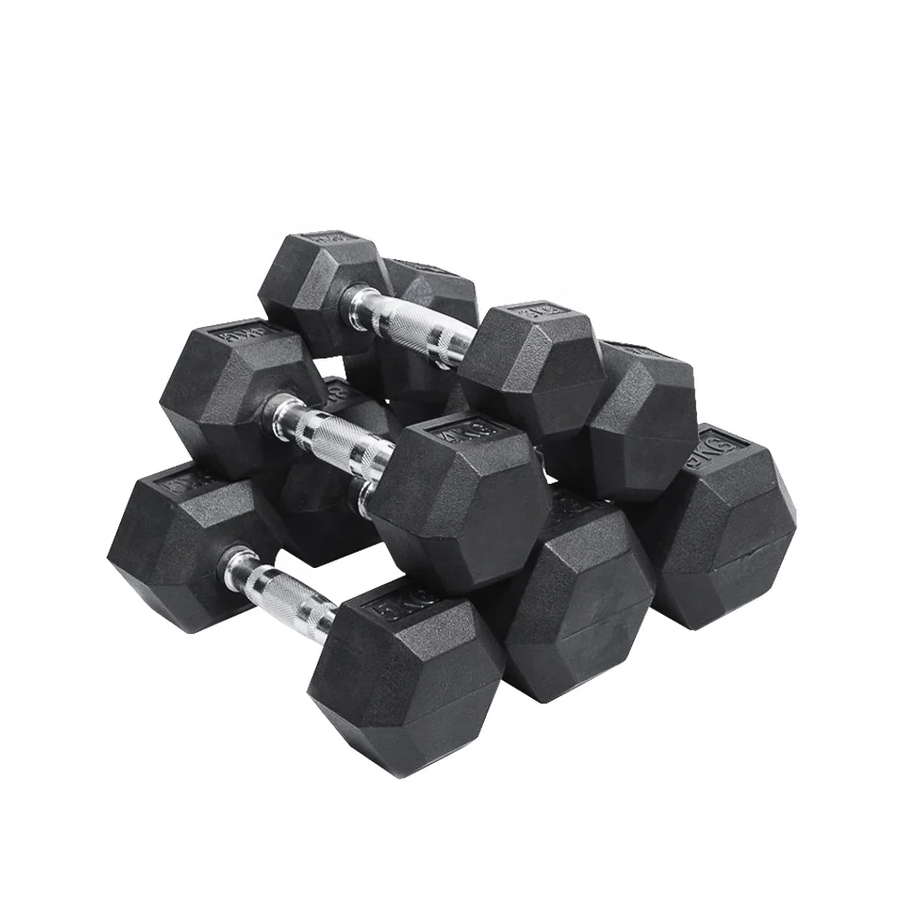 Wholesale 5 Kg 10kg Home Custom Logo Gym Fitness Equipment Cheap Rubber Free Weight Pounds Hexagon Dumbles Hex Dumbbell Set