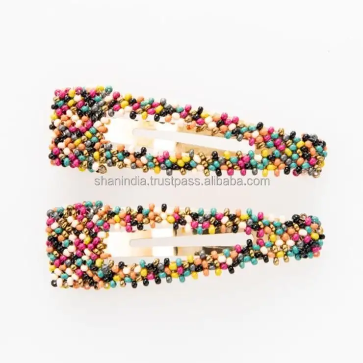 Amazon Hot Selling Handmade Medium Seed Beaded pair of Hair Barrettes for women and girls