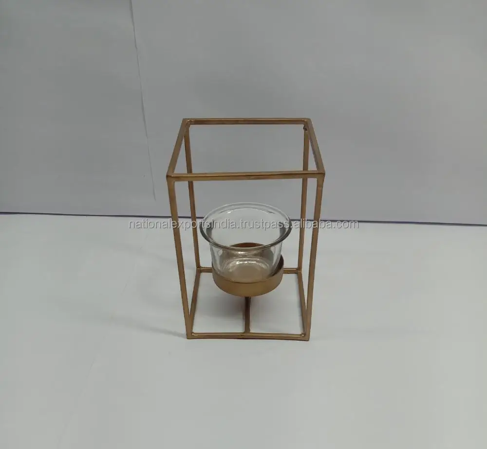 Популярный уникальный элегантный золотой подсвечник из стекла с металлической подставкой