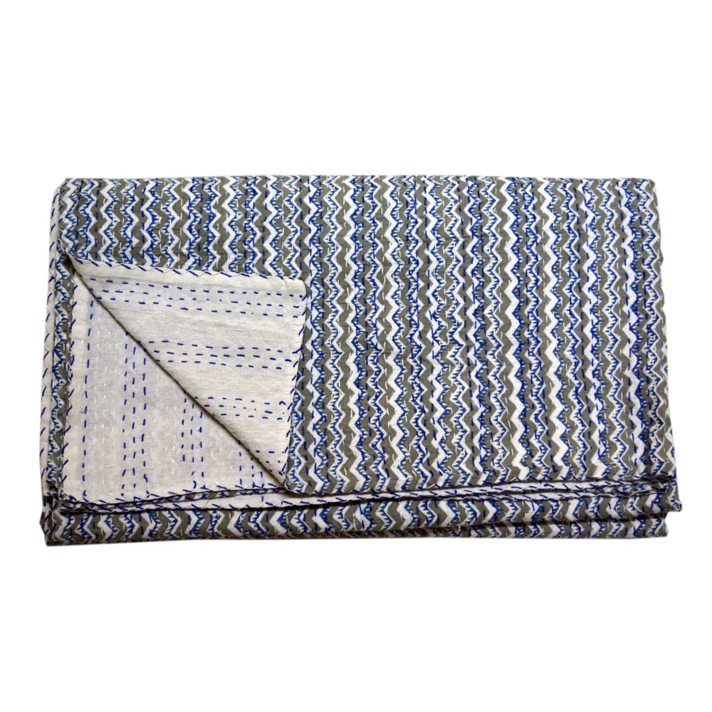 Хлопковое двустороннее покрывало Kantha с блочным принтом одеяло индийское постельное белье богемное ручной работы Королевский размер HBPK007